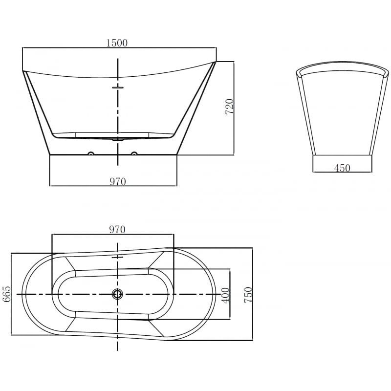 Mexen Dora freistehende Badewanne 150 x 75 cm, weiß, Überlauf gun gray gebürstet - 52071507500-66