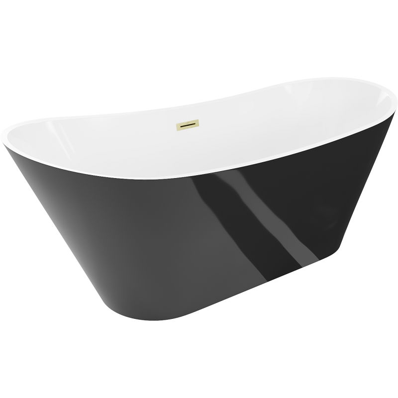 Mexen Dora freistehende Badewanne 150 x 75 cm, weiß/schwarz, Überlauf in gebürstetem Gold - 52071507575-55