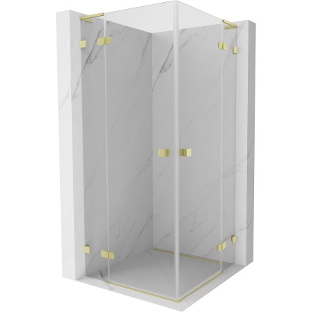 Mexen Lunar L Duo tuš kabina s preklopnim vratima 70 x 70 cm, prozirna, zlatna četkana - 834L-070L-070P-55-00