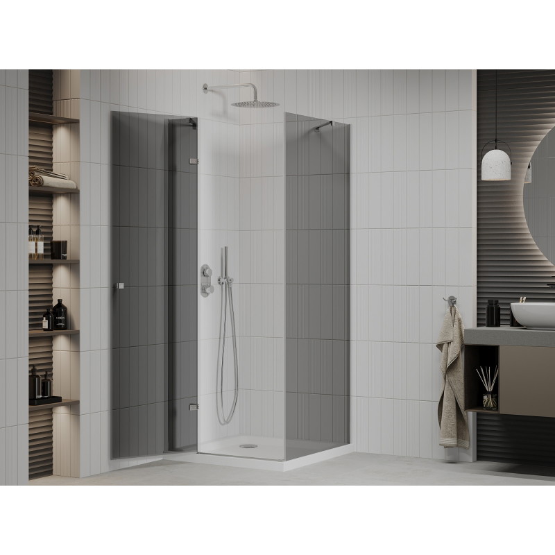 Mexen Roma avatav dušinurk 90 x 90 cm, grafiit, kroom + Flat-dušialus, valge - 854-090-090-01-40-4010