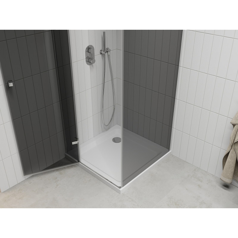 Mexen Roma pivot shower enclosure 90 x 90 cm, graphite, chrome + Flat shower tray, white - 854-090-090-01-40-4010