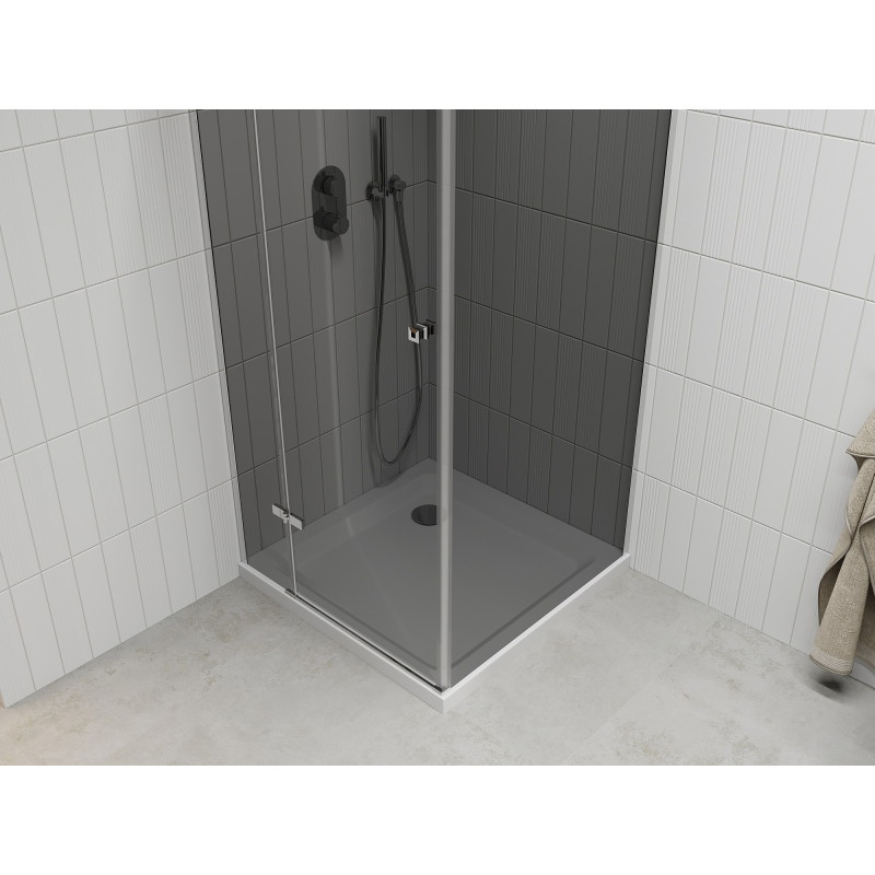 Mexen Roma pivot shower enclosure 90 x 90 cm, graphite, chrome + Flat shower tray, white - 854-090-090-01-40-4010