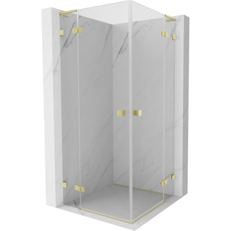 Mexen Lunar L Duo 75 x 75 cm Hinged Shower Enclosure, Transparent, Brushed Gold - 834L-075L-075P-55-00