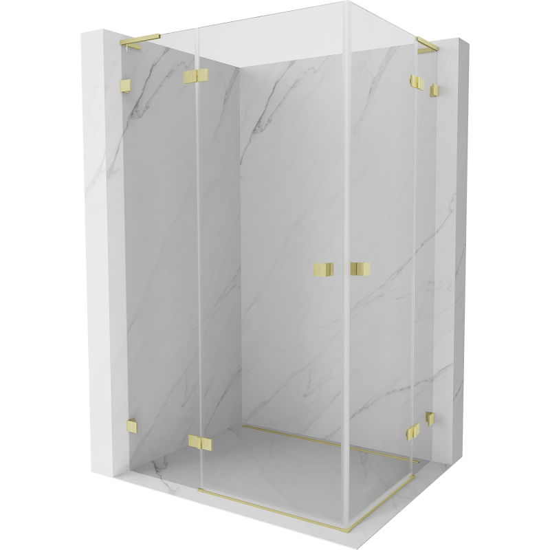 Mexen Lunar L Duo Left Hinged Shower Enclosure 85 x 70 cm, Transparent, Brushed Gold - 834L-085L-070P-55-00