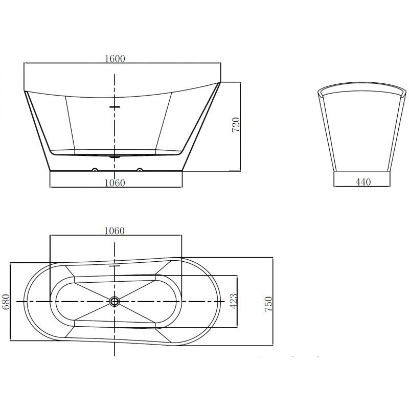 Mexen Dora vrijstaande badkuip 160 x 75 cm, wit, overloop geborsteld nikkel - 52071607500-97