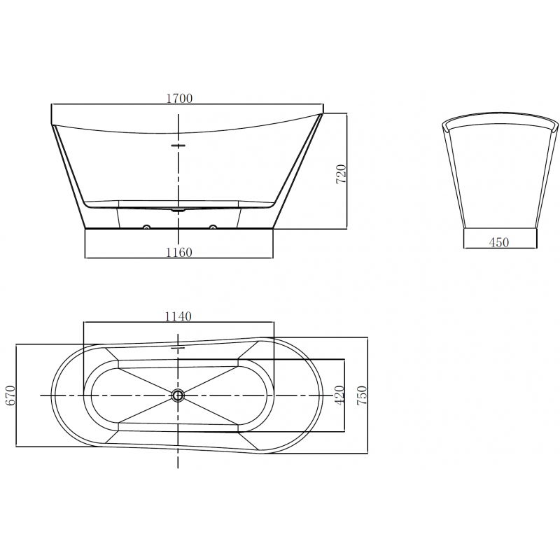 Mexen Dora vrijstaande badkuip 170 x 75 cm, wit, overloop geborsteld nikkel - 52071707500-97