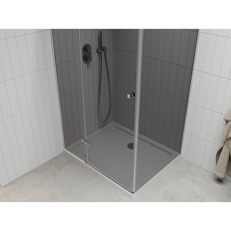 Mexen Roma Hinged Shower Enclosure 100 x 70 cm, Graphite, Chrome + Flat Shower Tray, White - 854-100-070-01-40-4010