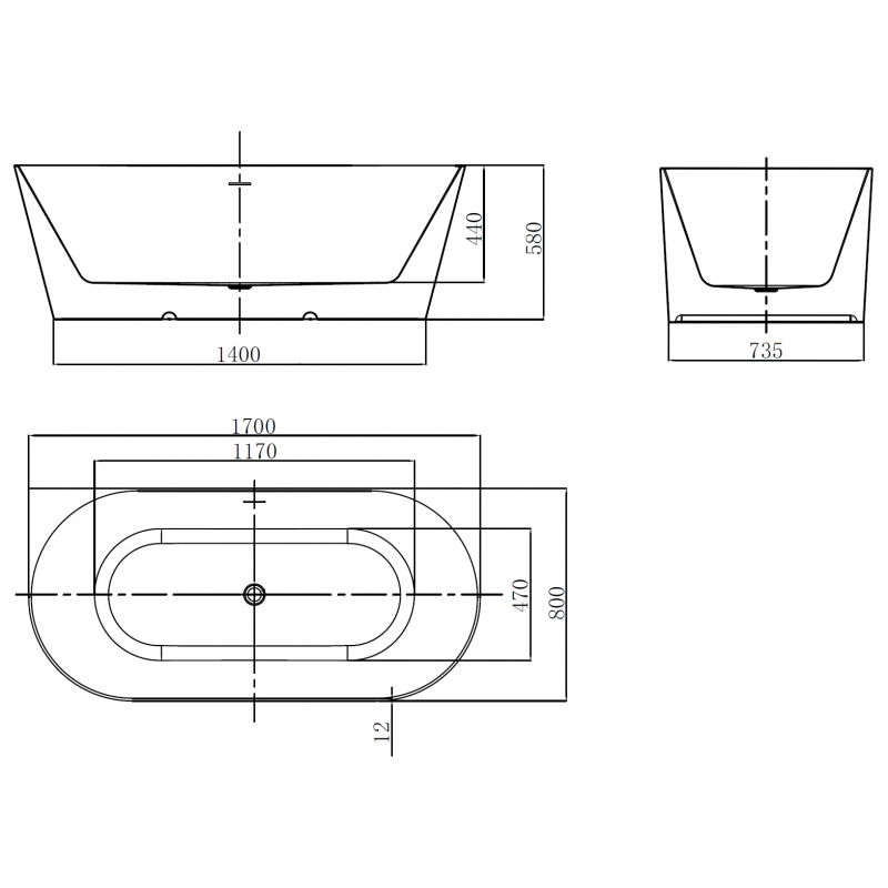 Mexen Oval Slim brīvstāvoša pie sienas vanna 170 x 80 cm, balta, sukas alumīnijs pārplūde - 52661708000-97