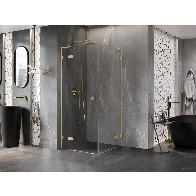 Mexen Lunar L Duo pöörduksega dušinurk 100 x 100 cm, läbipaistev, harjatud kuld - 834L-100L-100P-55-00