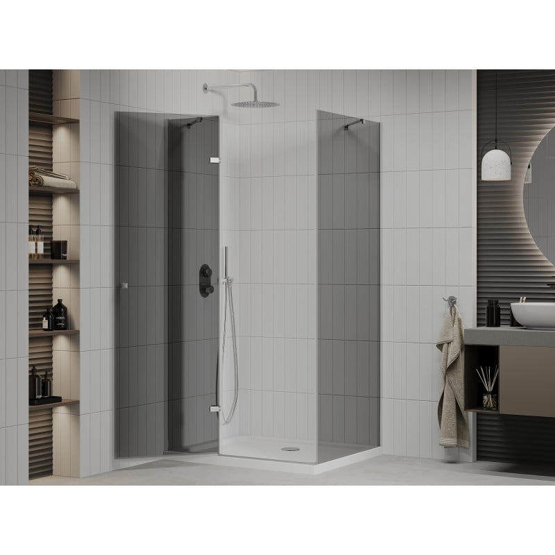 Mexen Roma Swing Shower Enclosure 100 x 110 cm, Graphite, Chrome + Flat Tray, White - 854-100-110-01-40-4010