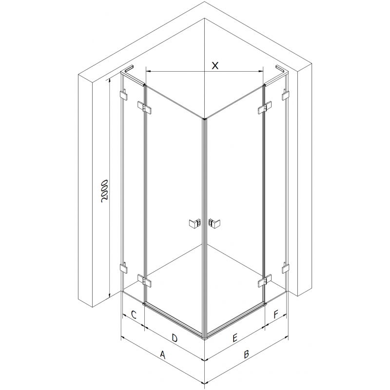 Mexen Lunar L Δίφυλλη αριστερή πόρτα ντους 105 x 100 cm, διαφανής, με χρυσαφί