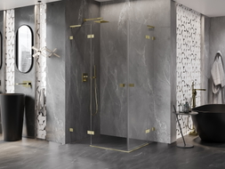 Mexen Lunar L Duo lijeva klizna tuš kabina 110 x 75 cm, prozirna, brušeno zlatna - 834L-110L-075P-55-00
