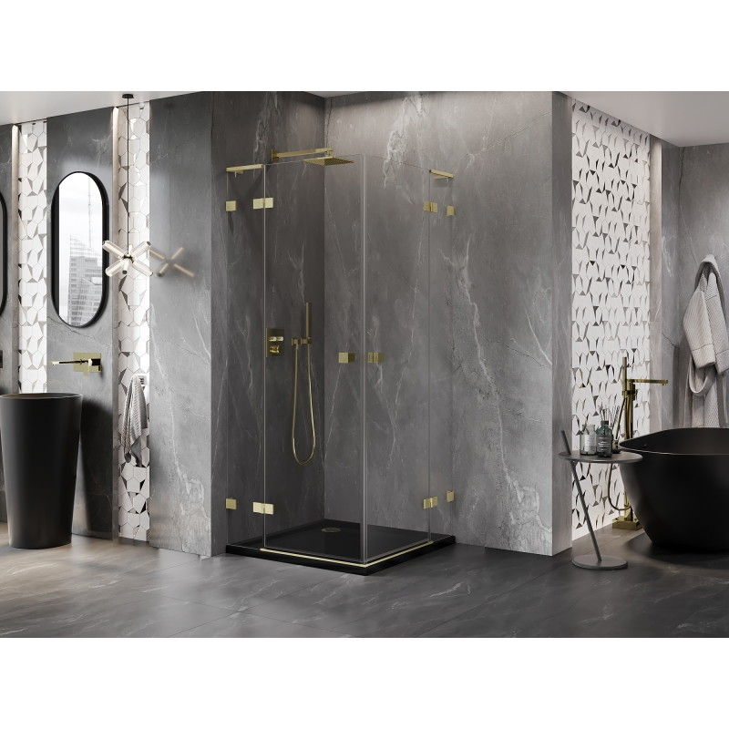 Mexen Lunar L Duo kabina za tuš s dvosmjernim vratima 110 x 110 cm, prozirna, zlatno brušena - 834L-110L-110P-55-00