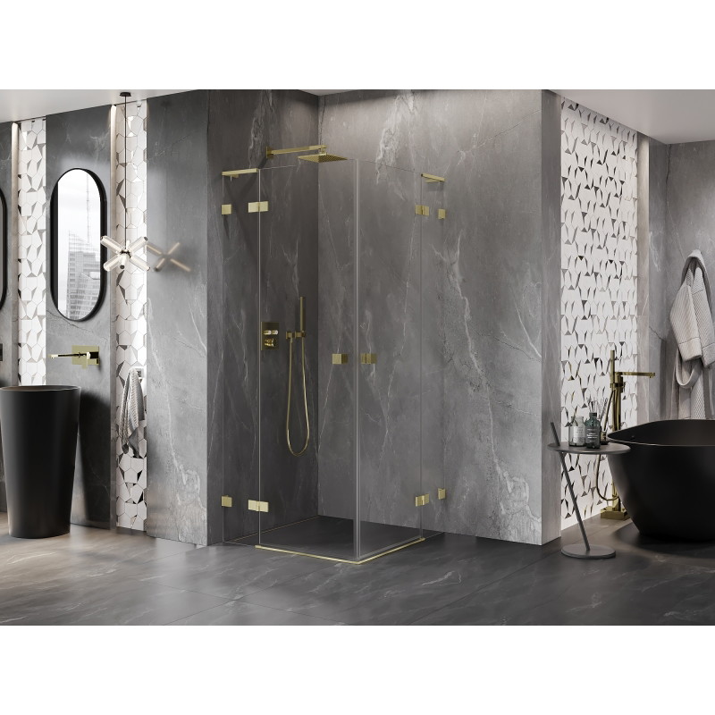 Mexen Lunar L Duo kabina za tuš s dvosmjernim vratima 110 x 110 cm, prozirna, zlatno brušena - 834L-110L-110P-55-00