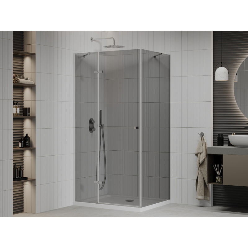 Mexen Roma swing shower cabin 110 x 80 cm, graphite, chrome + Flat shower tray, white - 854-110-080-01-40-4010