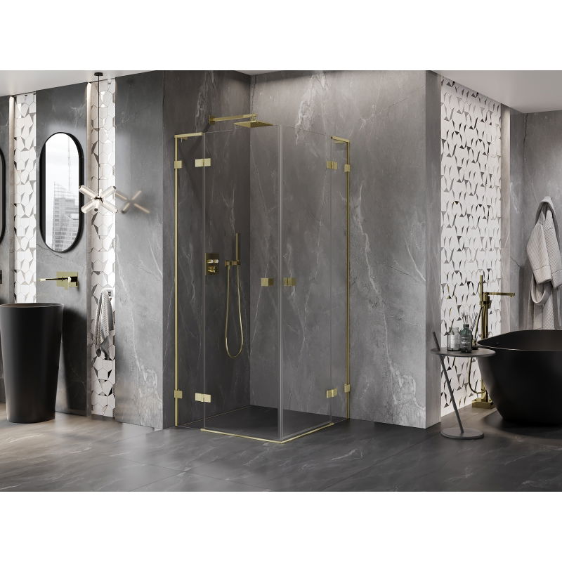 Mexen Lunar L Duo cabina doccia battente 115 x 115 cm, trasparente, oro spazzolato - 834L-115L-115P-55-00