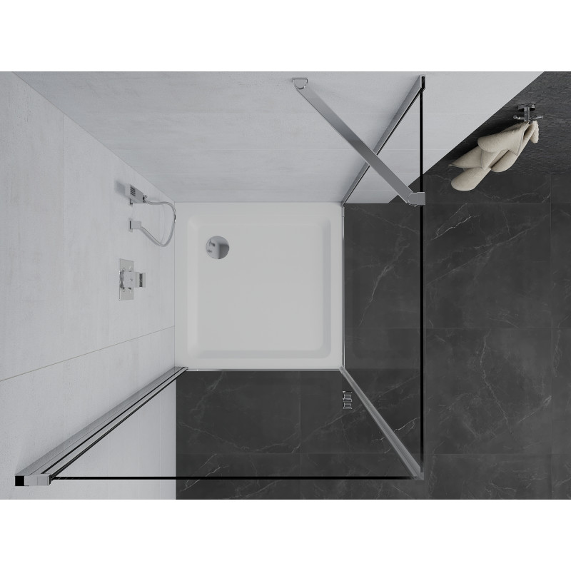 Mexen Pretoria cabine de douche battante 90 x 90 cm, transparent, chromé + receveur Flat - 852-090-090-01-00-4010