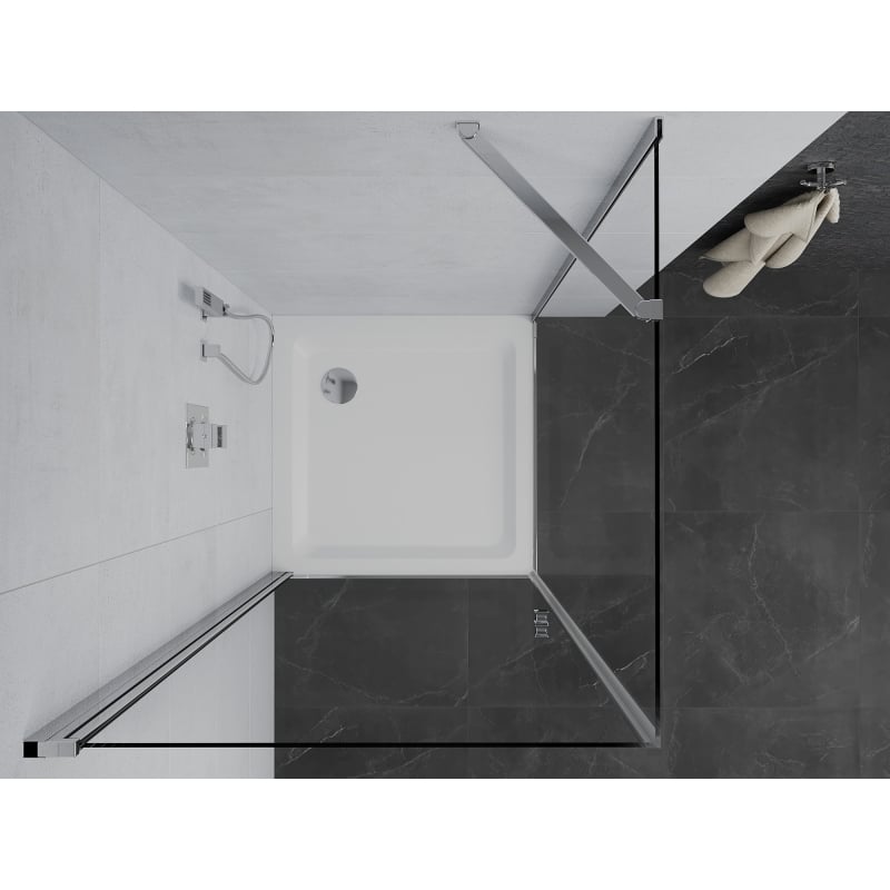 Mexen Pretoria ljuljajući tuš kabina 90 x 90 cm, prozirna, krom + plitki Flat - 852-090-090-01-00-4010