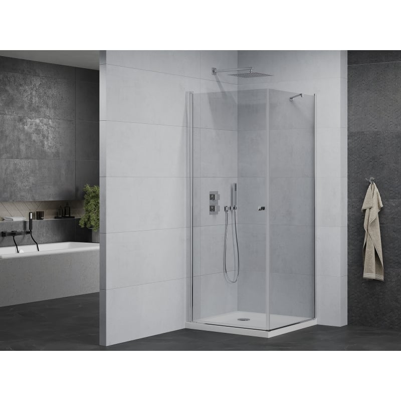Mexen Pretoria ljuljajući tuš kabina 90 x 90 cm, prozirna, krom + plitki Flat - 852-090-090-01-00-4010
