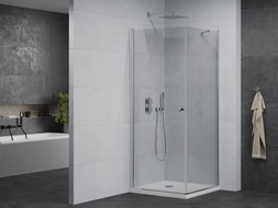 Mexen Pretoria pivot shower cabin 90 x 90 cm, transparent, chrome + Flat tray - 852-090-090-01-00-4010
