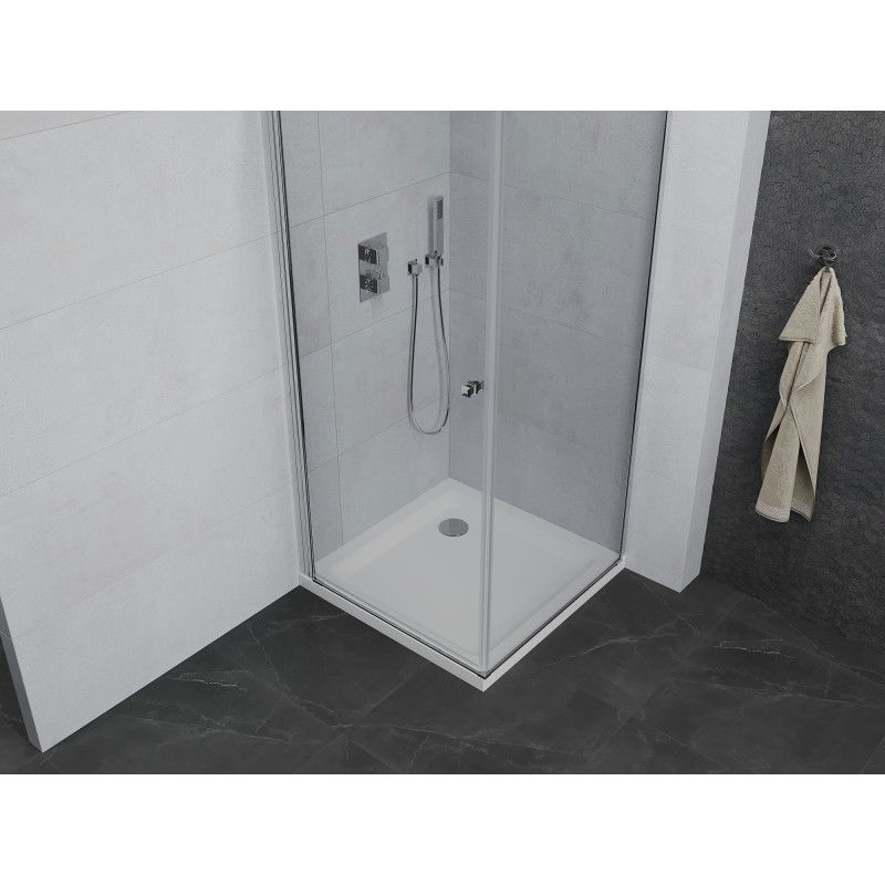 Mexen Pretoria nihajna pršna kabina 90 x 90 cm, prozorna, krom + pladenj Flat - 852-090-090-01-00-4010