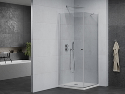 Mexen Pretoria pivot shower enclosure 100 x 100 cm, transparent, chrome + Flat shower tray - 852-100-100-01-00-4010