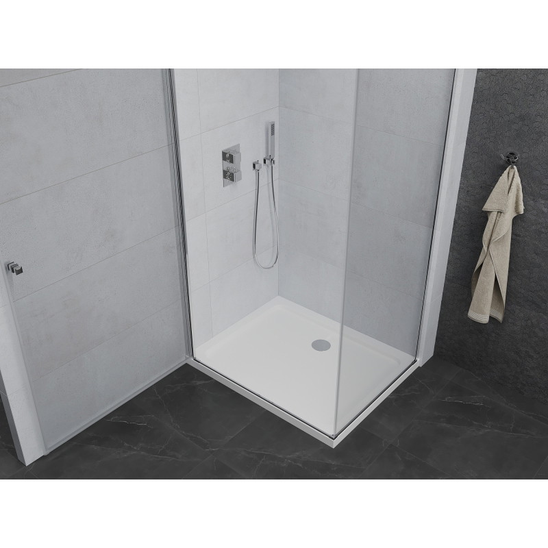 Mexen Pretoria hinged shower cabin 70 x 80 cm, transparent, chrome + Flat shower tray - 852-070-080-01-00-4010