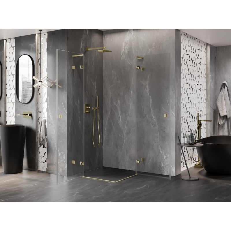 Mexen Lunar L Duo hinged dušikabiin 120 x 120 cm, läbipaistev, harjatud kuld - 834L-120L-120P-55-00