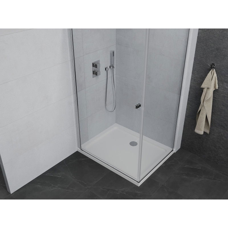 Mexen Pretoria cabina doccia a battente 70 x 90 cm, trasparente, cromo + piatto Flat - 852-070-090-01-00-4010