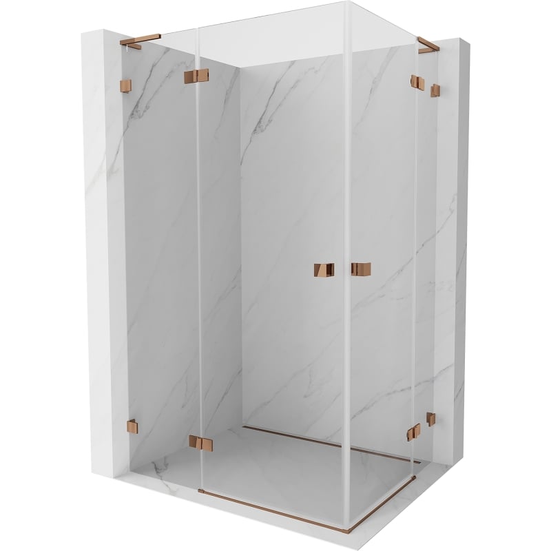 Mexen Lunar L Duo vasakpoolne pööratav dušinurk 80 x 75 cm, läbipaistev, roosakaskuldne - 834L-080L-075P-60-00