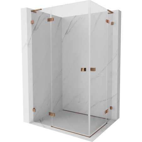 Mexen Lunar L Duo vasakpoolne pööratav dušinurk 80 x 75 cm, läbipaistev, roosakaskuldne - 834L-080L-075P-60-00