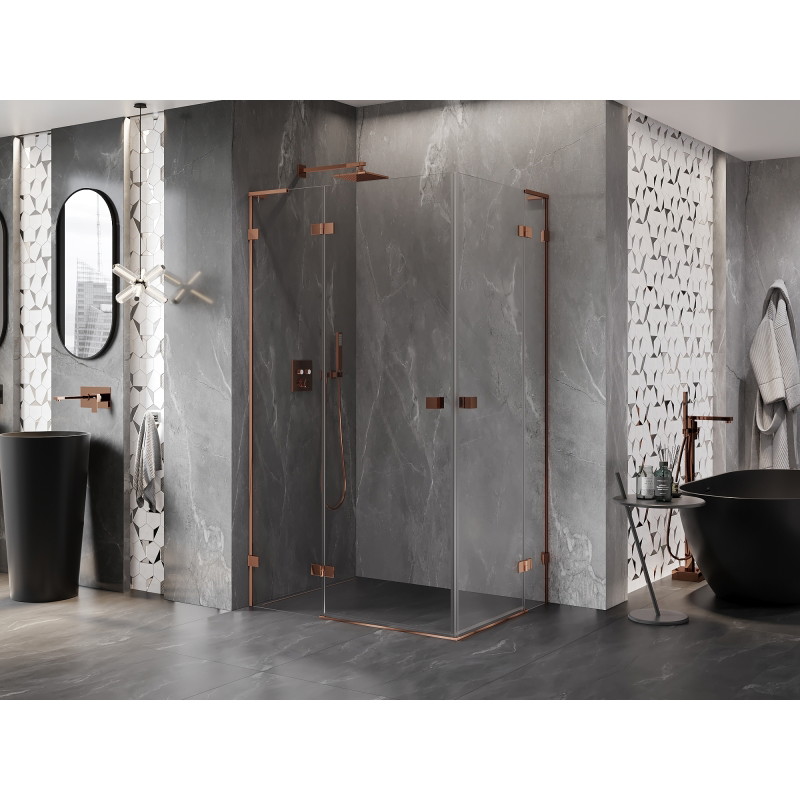 Mexen Lunar L Duo vasakpoolne pööratav dušinurk 80 x 75 cm, läbipaistev, roosakaskuldne - 834L-080L-075P-60-00