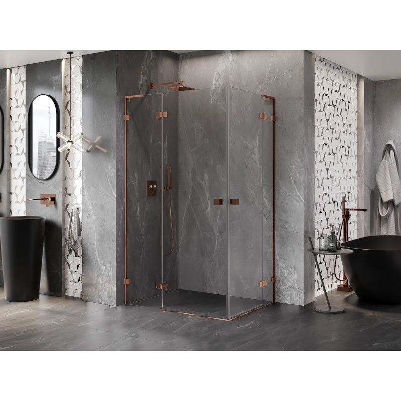 Mexen Lunar L Duo kabina prysznicowa uchylna lewa 90 x 85 cm, transparent, różowe złoto - 834L-090L-085P-60-00