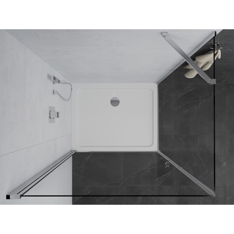 Mexen Pretoria preklopna tuš kabina 90 x 70 cm, prozirno, krom + tuš kada Flat - 852-090-070-01-00-4010