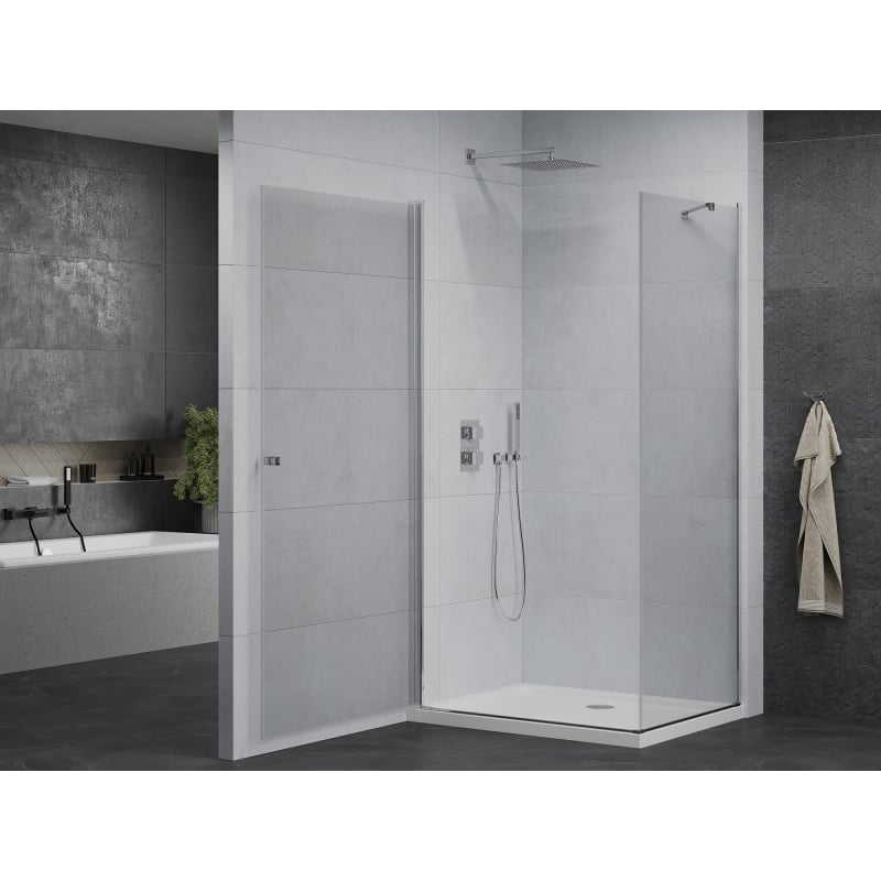 Mexen Pretoria 90 x 80 cm Hinged Shower Enclosure, Transparent, Chrome + Flat Tray - 852-090-080-01-00-4010