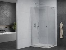 Mexen Pretoria okretna tuš kabina 90 x 80 cm, prozirno, krom + plitica Flat - 852-090-080-01-00-4010