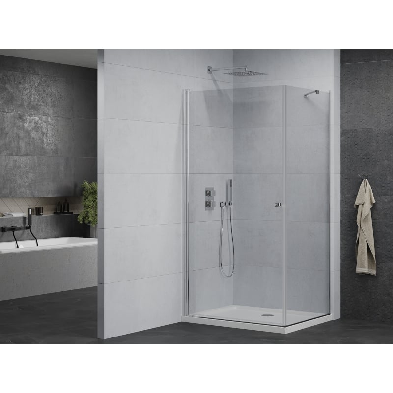 Mexen Pretoria 100 x 90 cm Hinged Shower Cabin, Transparent, Chrome + Flat Shower Tray - 852-100-090-01-00-4010
