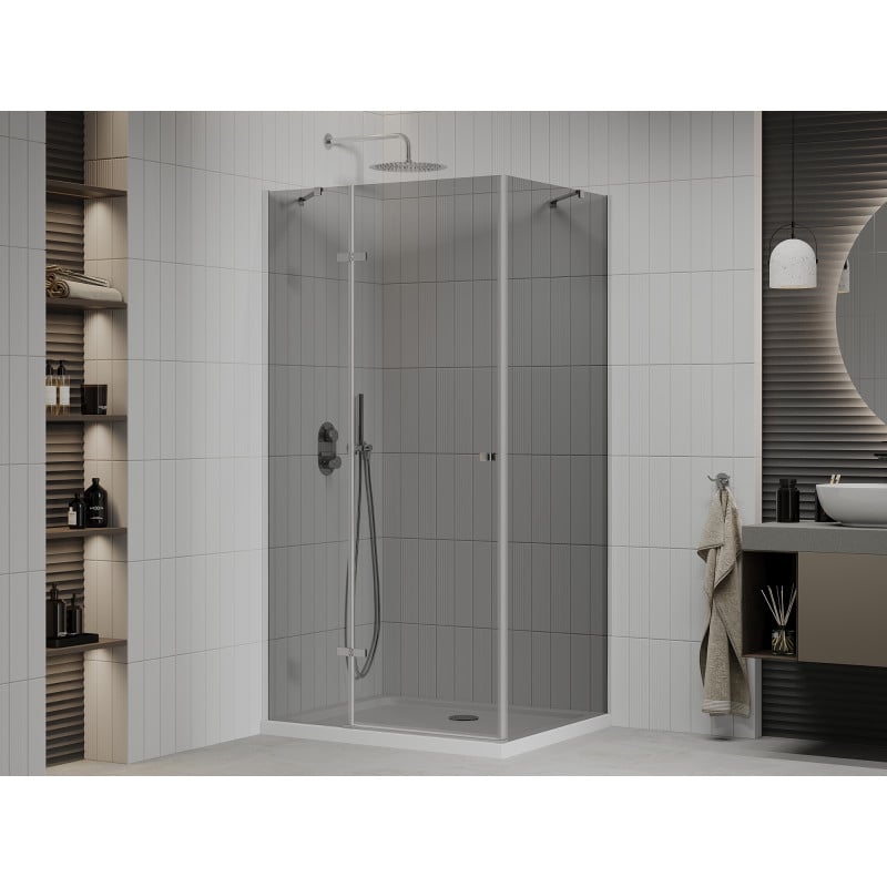 Mexen Roma cabina doccia battente 110 x 90 cm, grafite, cromo + piatto doccia Flat, bianco - 854-110-090-01-40-4010