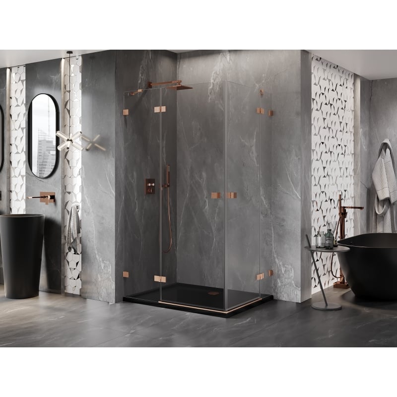 Mexen Lunar Duo left hinged shower enclosure 95 x 75 cm, transparent, brushed copper - 834-095L-075P-65-00