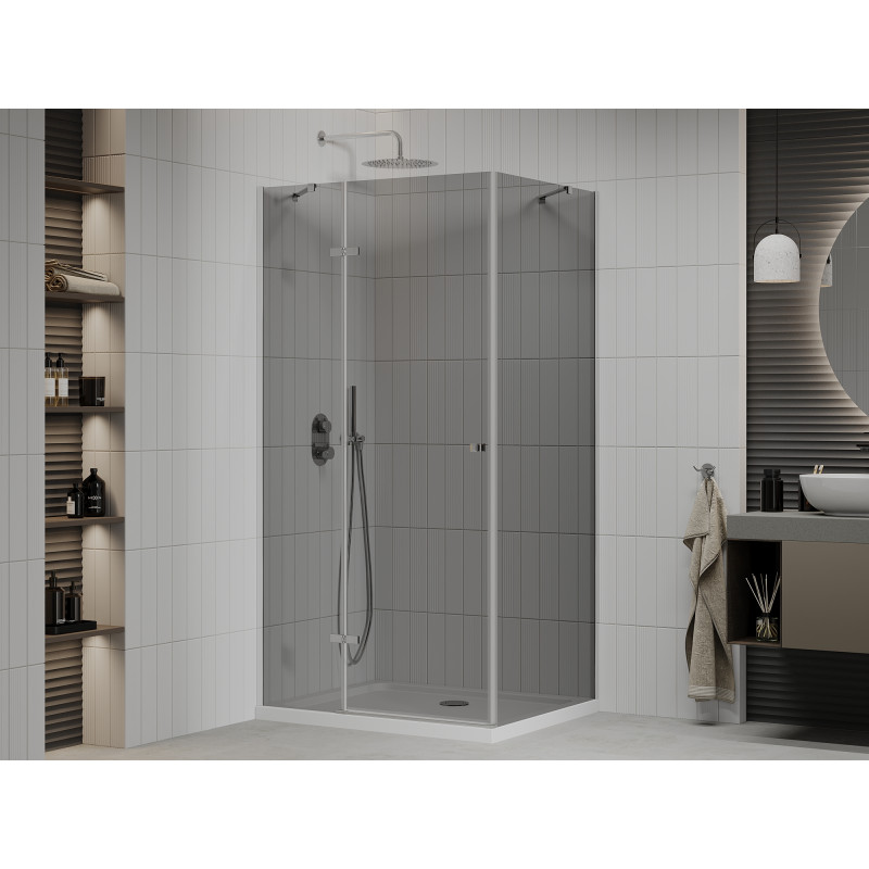 Mexen Roma cabine de douche basculante 120 x 70 cm, graphite, chrome + receveur Flat, blanc - 854-120-070-01-40-4010