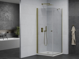 Mexen Pretoria Duschkabine schwenkbar 70 x 70 cm, transparent, Gold + Duschwanne Flat - 852-070-070-50-00-4010