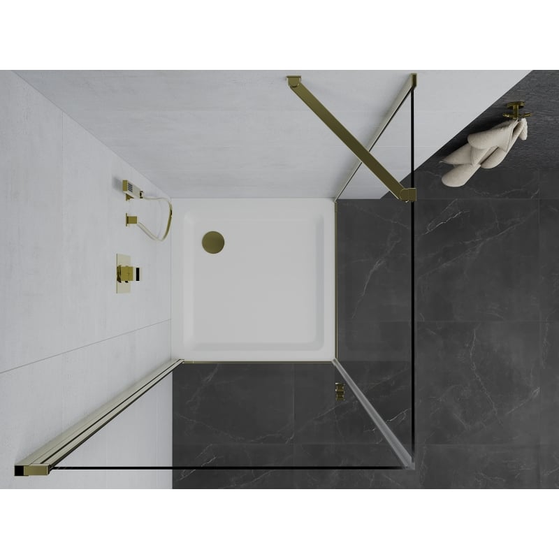 Mexen Pretoria 80 x 80 cm pöörduksega dušikabiin, läbipaistev, kuldne + Flat alus - 852-080-080-50-00-4010