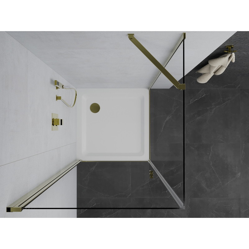 Mexen Pretoria pivot shower enclosure 80 x 80 cm, transparent, gold + Flat tray - 852-080-080-50-00-4010