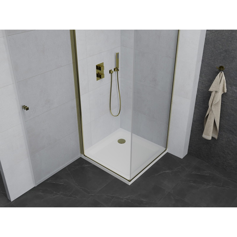 Mexen Pretoria pivot shower enclosure 80 x 80 cm, transparent, gold + Flat tray - 852-080-080-50-00-4010