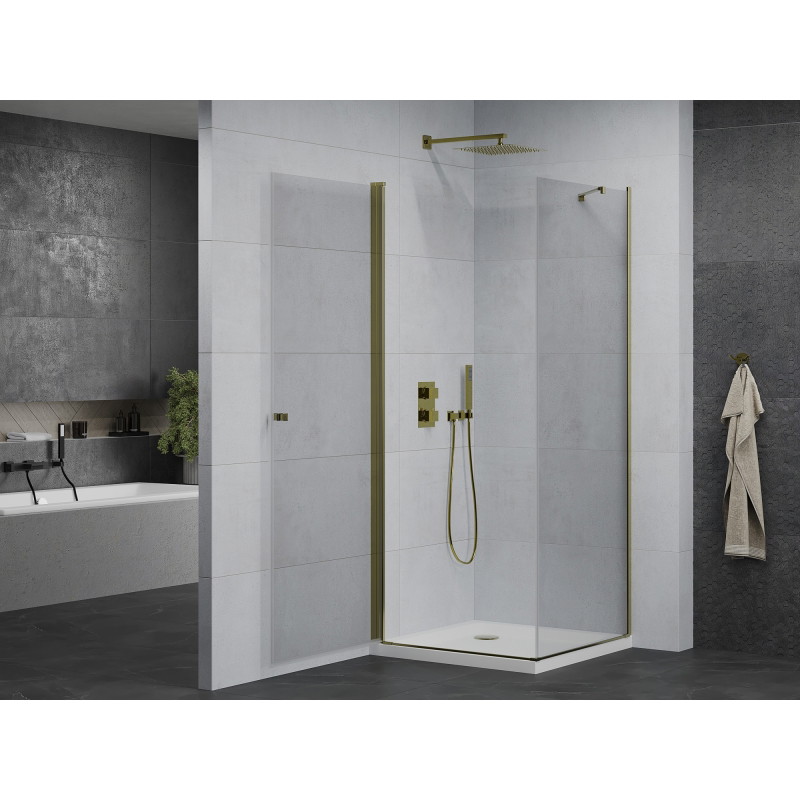 Mexen Pretoria pivot shower enclosure 80 x 80 cm, transparent, gold + Flat tray - 852-080-080-50-00-4010