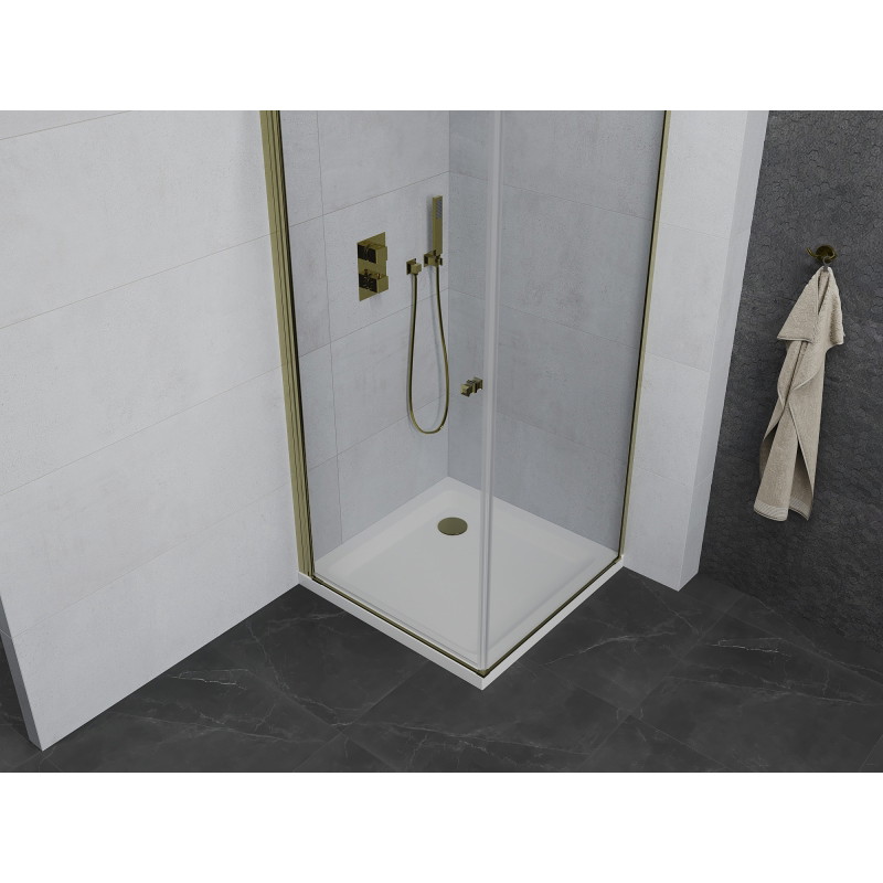 Mexen Pretoria pivot shower enclosure 80 x 80 cm, transparent, gold + Flat tray - 852-080-080-50-00-4010