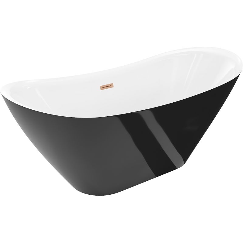 Mexen Lotos freistehende Badewanne 180 x 75 cm, weiß/schwarz, Überlauf gebürstetes Kupfer - 52051807775-65