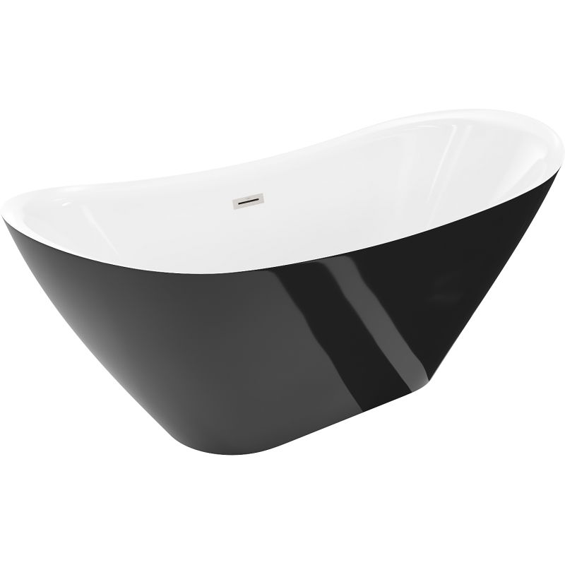 Mexen Lotos freistehende Badewanne 180 x 75 cm, weiß/schwarz, Überlauf gebürstetes Nickel - 52051807775-97