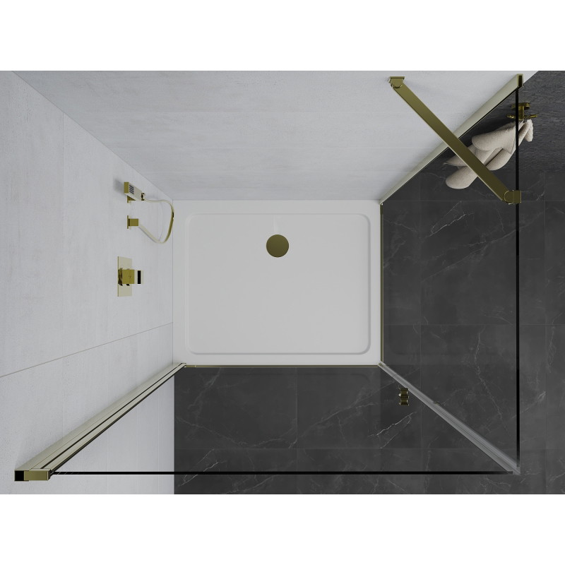 Mexen Pretoria swing shower cabin 80 x 100 cm, transparent, gold + Flat shower tray - 852-080-100-50-00-4010