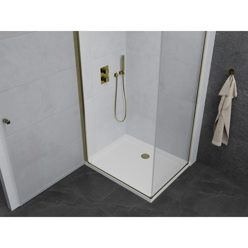 Mexen Pretoria swing shower cabin 80 x 100 cm, transparent, gold + Flat shower tray - 852-080-100-50-00-4010